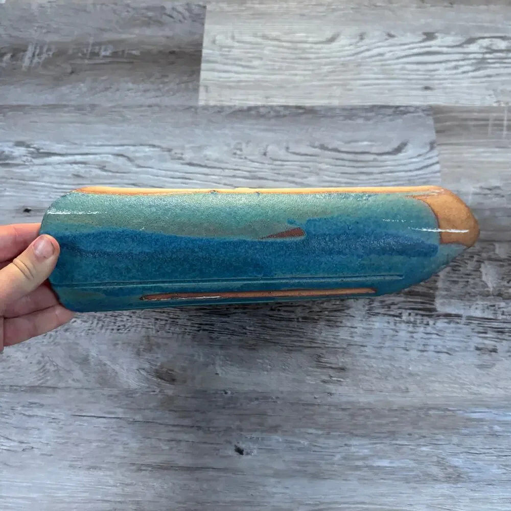 Handmade Studio Pottery Turquoise Wall Pocket Vase Organic Modern Coastal Decor